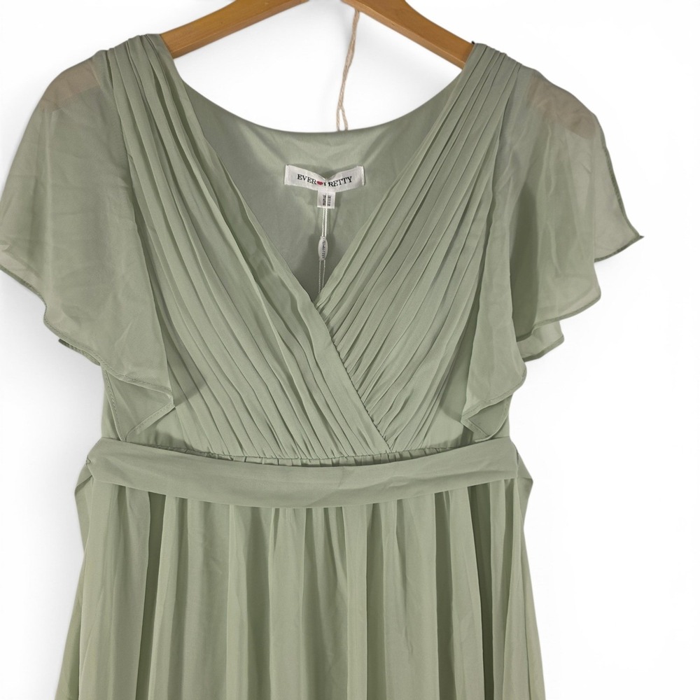 Ever Pretty Bridesmaids Dress Size 6 Sage Green Chiffon Pleated Maxi EE0164AMG06 - Picture 3 of 10